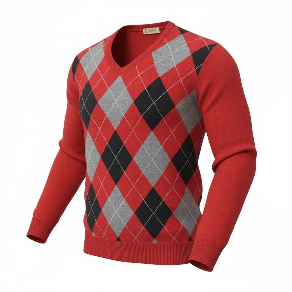 J.Crew Men's Orange Argyle V Neck Sweater Cotton Cashmere Blend Golf Collegiate